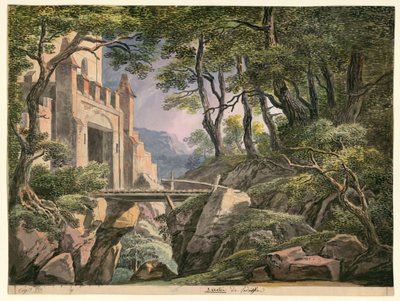 Boceto para el decorado del primer acto, ópera Lodoïska de Cherubini, estrenada en el Théâtre Feydeau en París el 18 de julio de 1791 de Ignazio Degotti